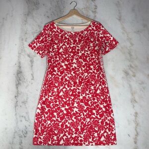 Tory Burch Elizabeth T-Shirt Dress Red Cream Floral Stripe Pima Cotton Large